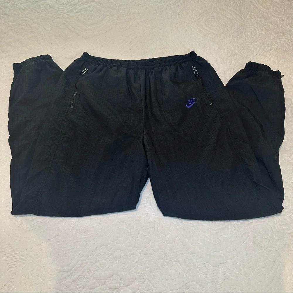 Vintage 1990s Black Tag Nike Challenge Court Track Pants. Black. Size: Large.